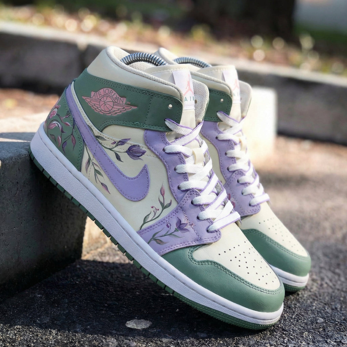 Floral Pattern Lilac Green Custom Air Jordan 1