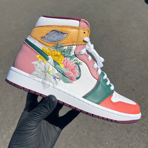 Floral Pink Green Custom Air Jordan 1