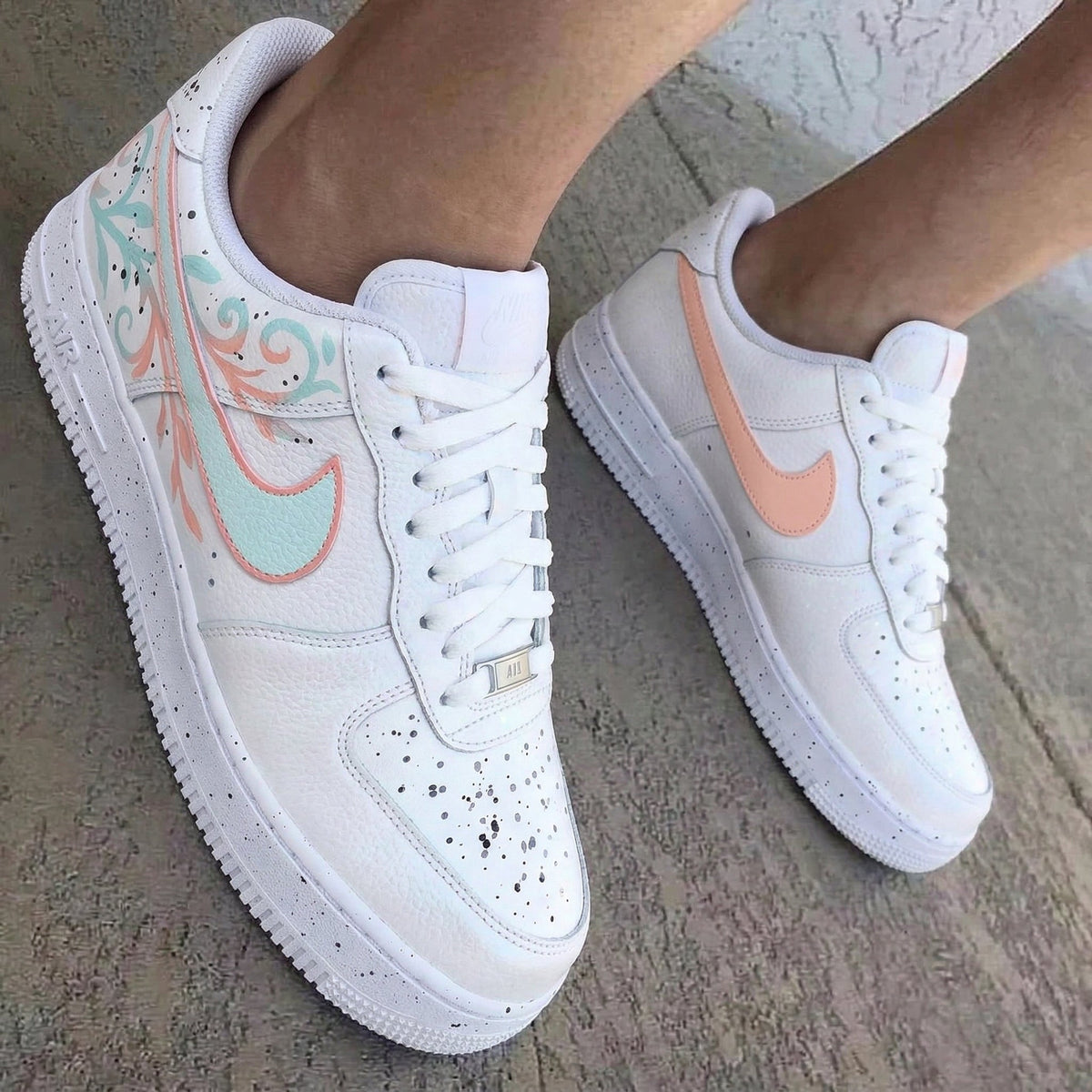 Floral Swirls Speckled Baby Blue Baby Pink Custom Air Force 1