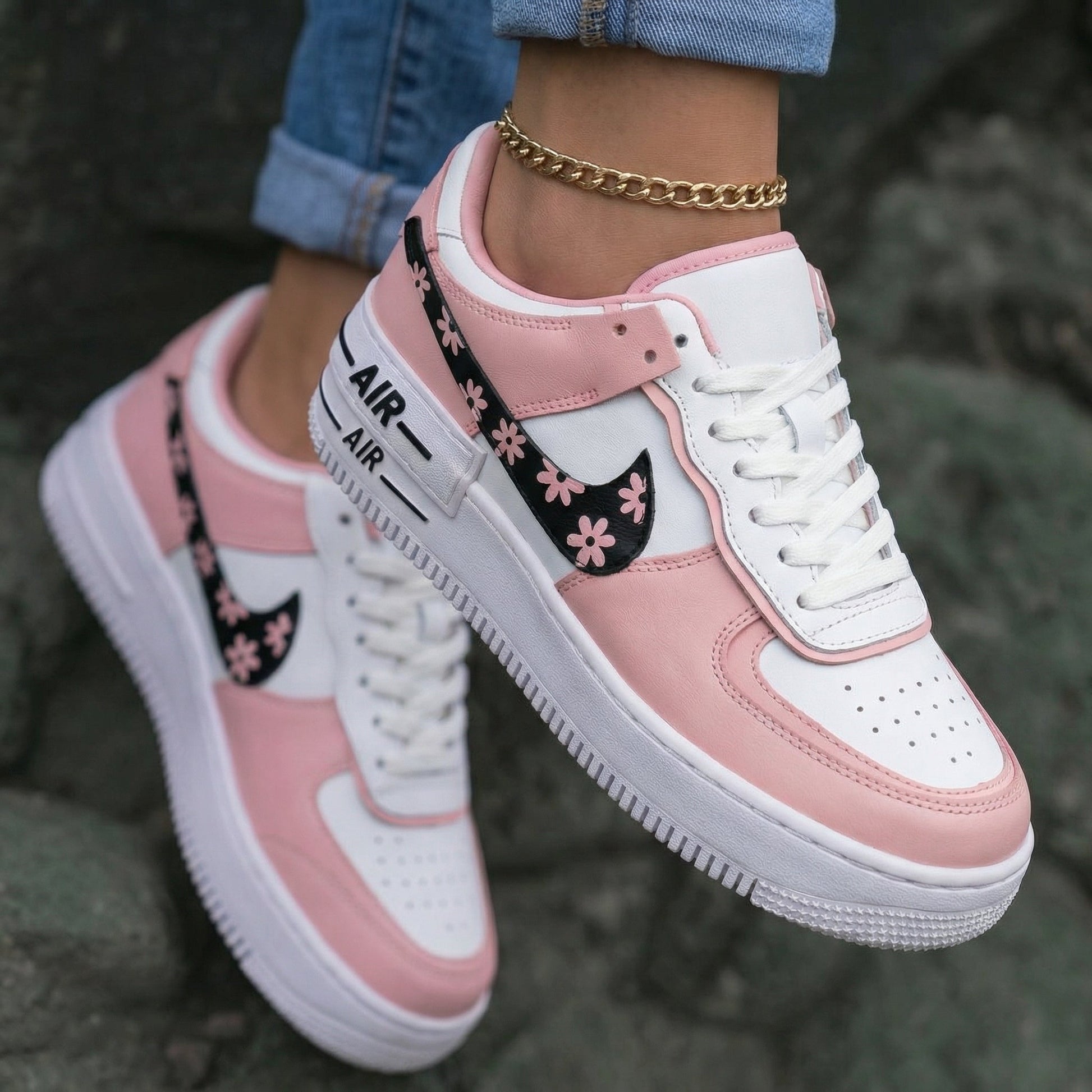 Flower Pattern Baby Pink White Custom Air Force 1