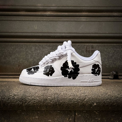 Custom Hand Painted Black Floral Air Force 1 Sneakers