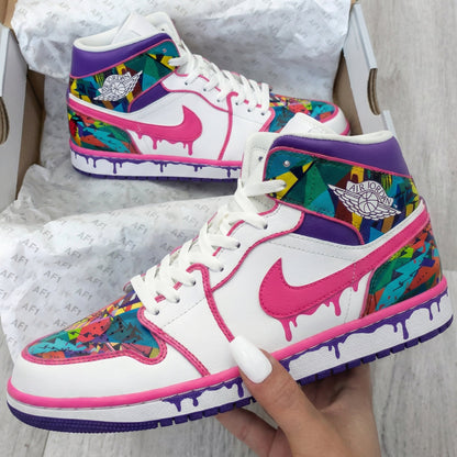 Geometric Pattern Pink Purple Custom Air Jordan 1
