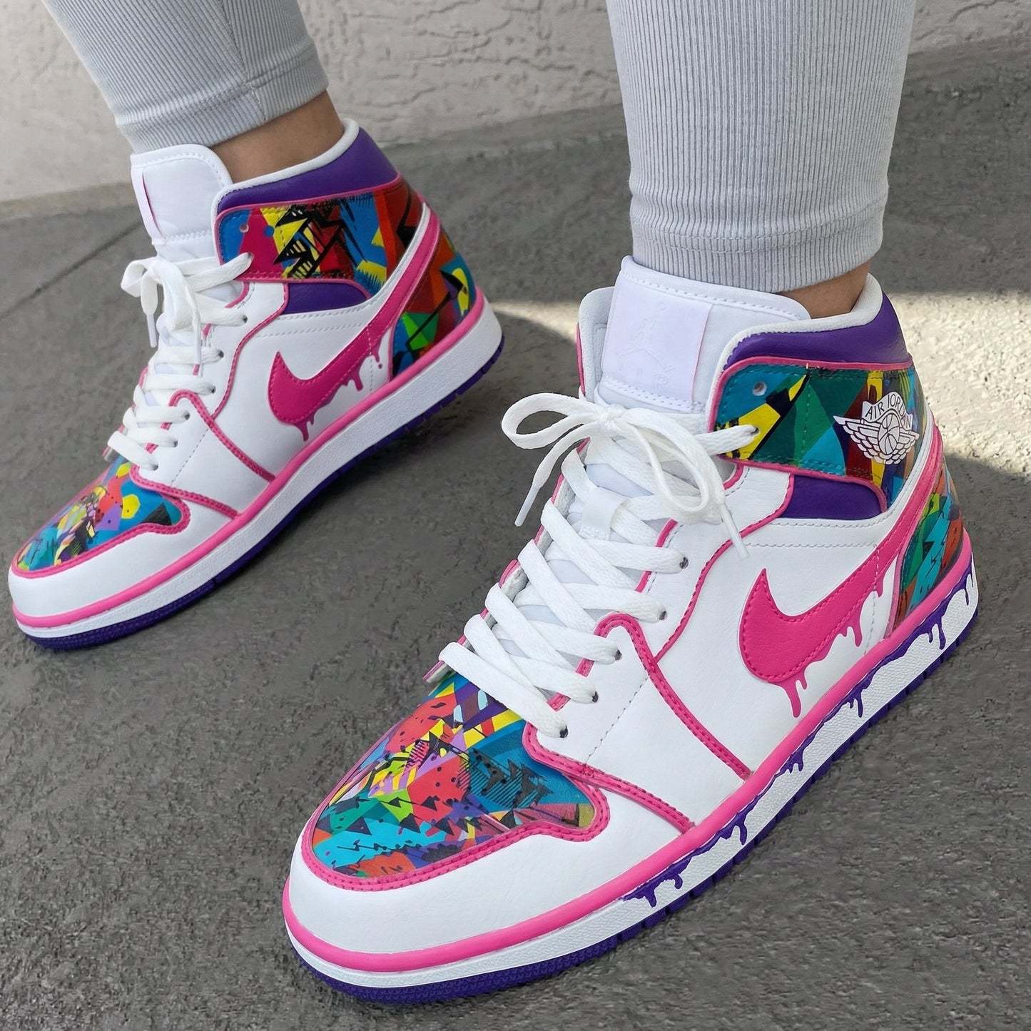 Geometric Pattern Pink Purple Custom Air Jordan 1