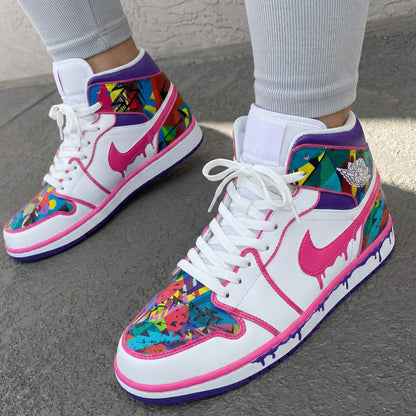 Geometric Pattern Pink Purple Custom Air Jordan 1
