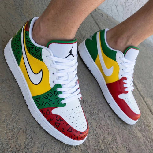 Geometric Patterns Green Yellow Red Custom Air Jordan 1