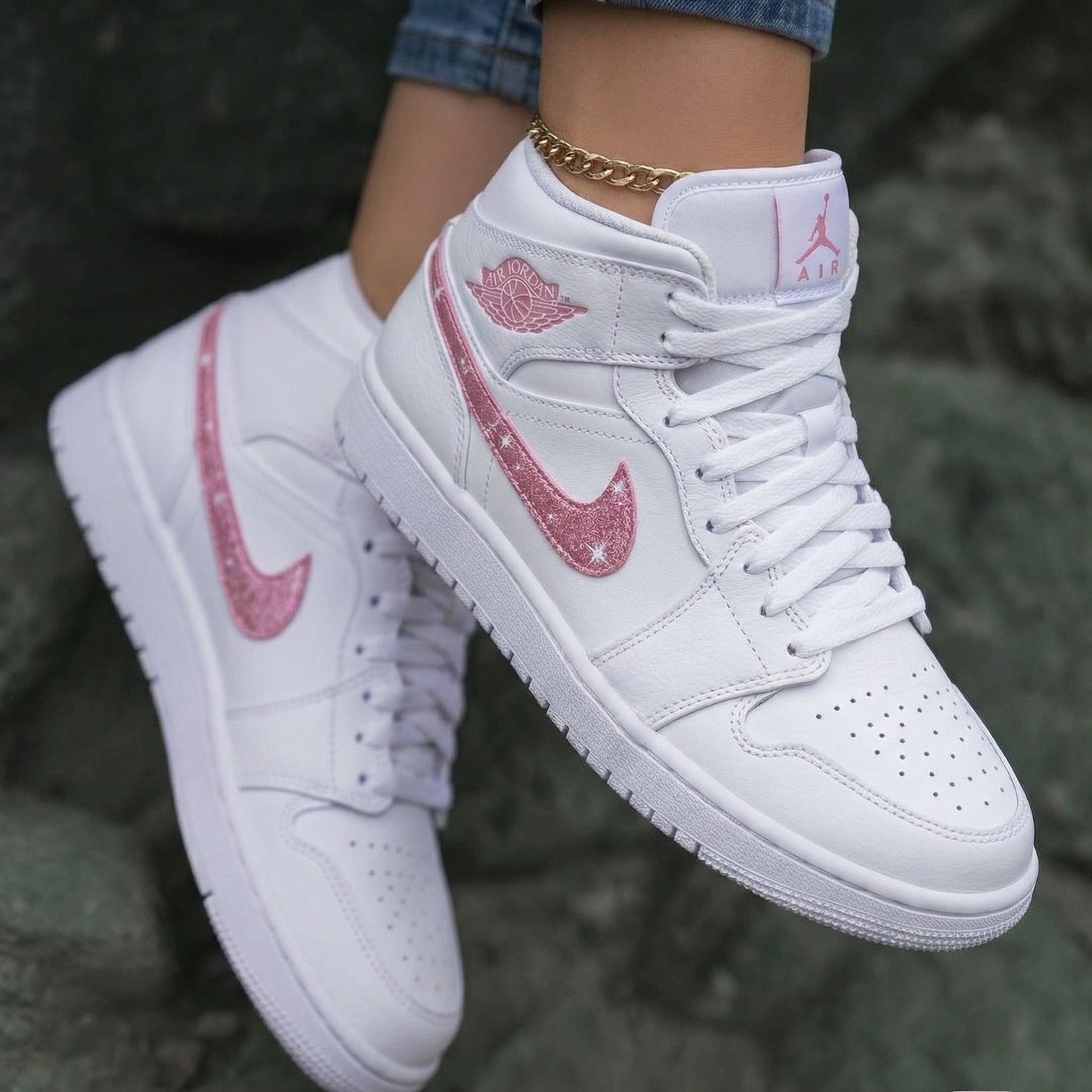 Glitter Stars White Baby Pink Custom Air Jordan 1