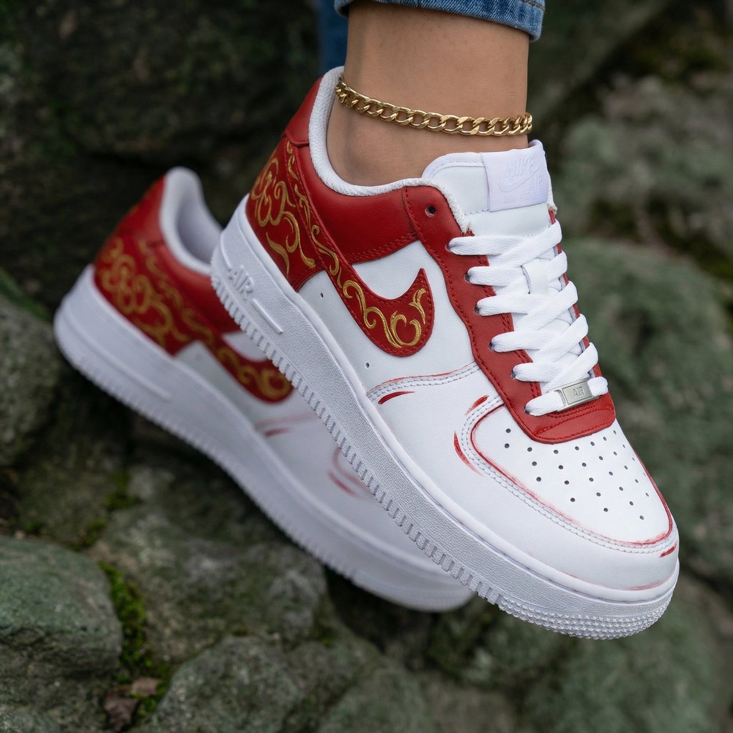 Golden Scroll Pattern Red Custom Air Force 1