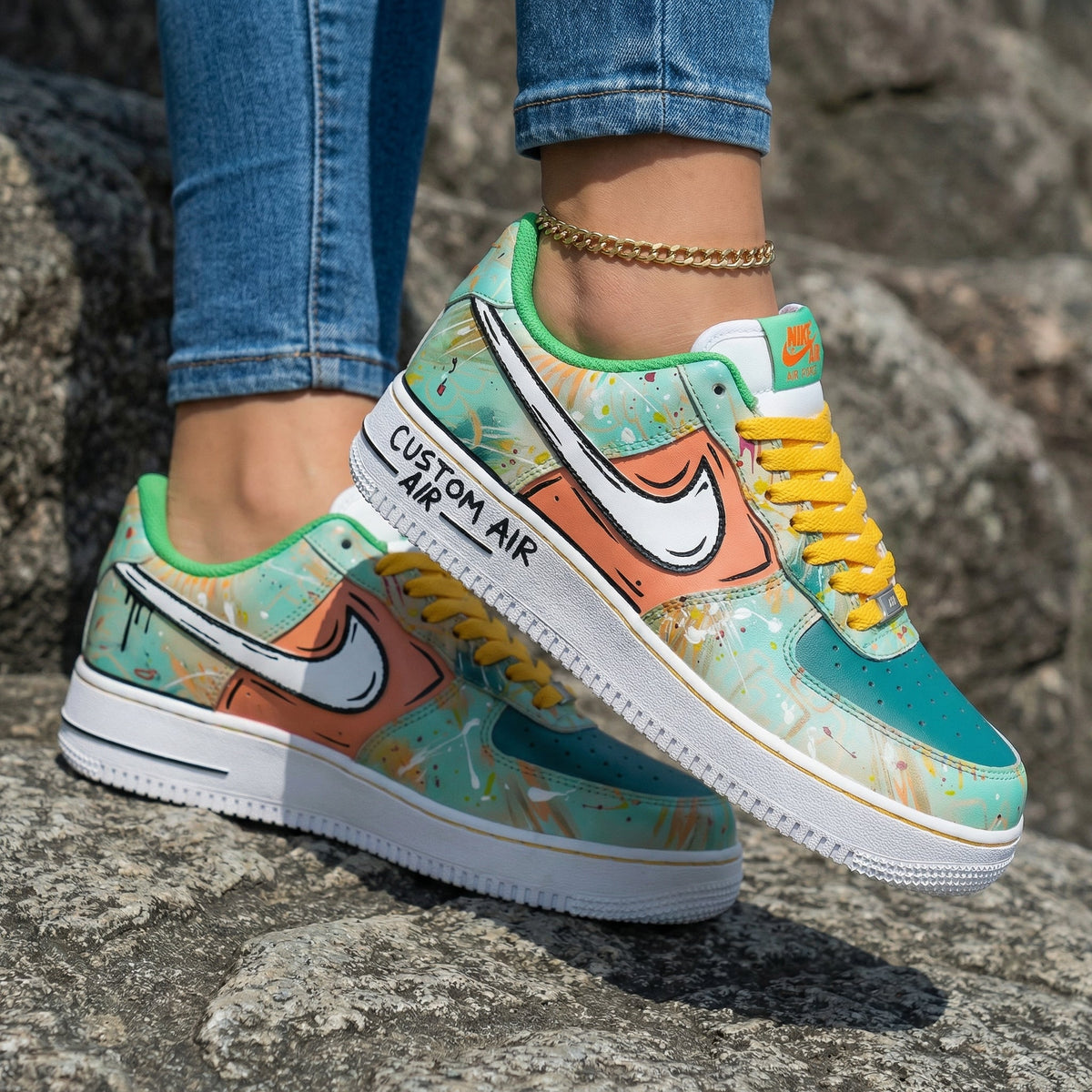 Graffiti Turquoise Orange Custom Air Force 1
