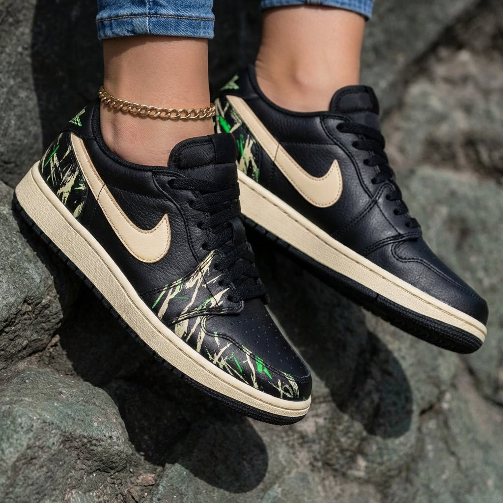 Grass Graffiti Black Beige Green Custom Air Jordan 1
