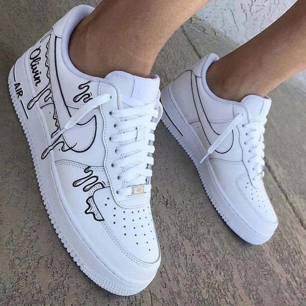 Hand Drawn Doodle White Black Custom Air Force 1