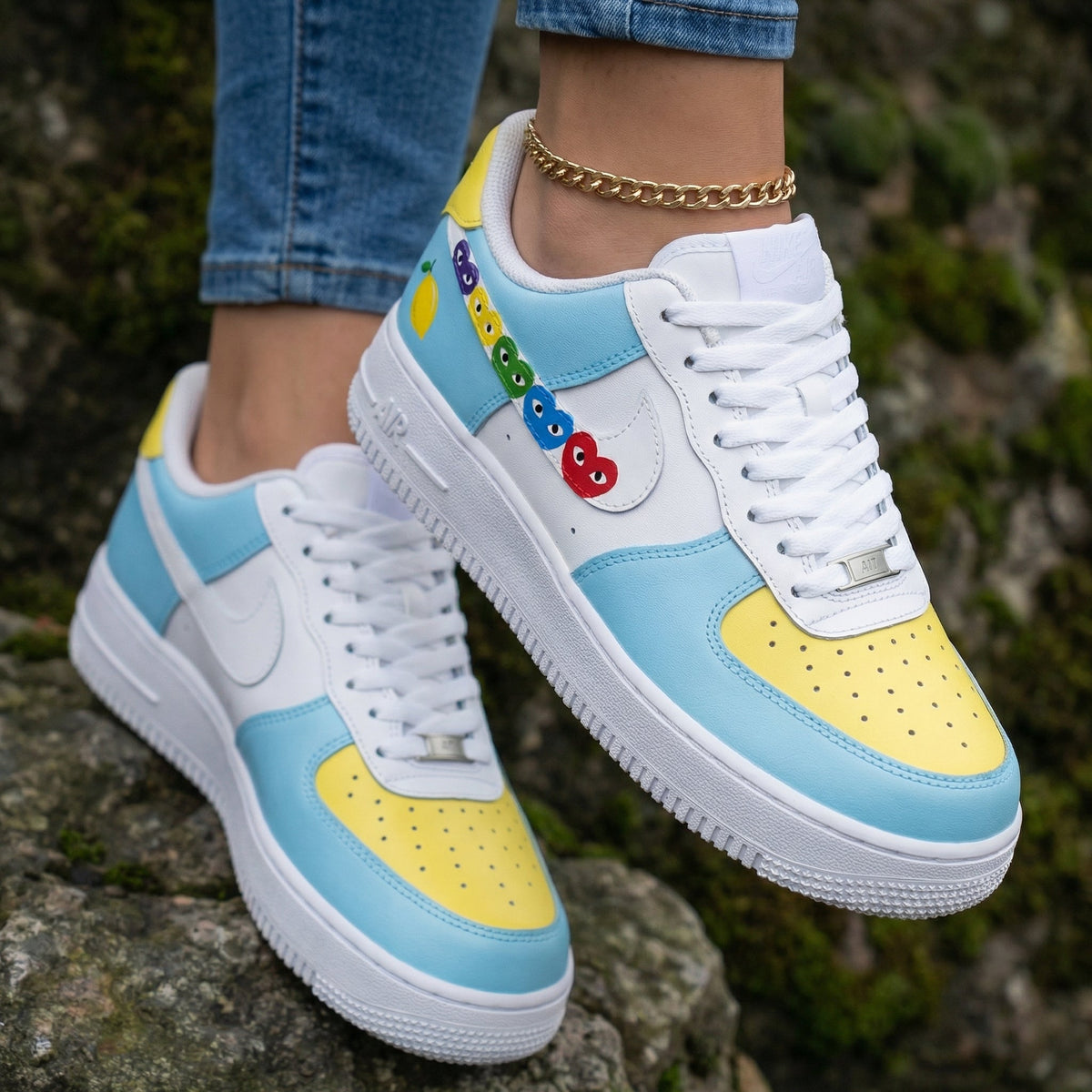Heart Pattern Baby Blue Yellow Custom Air Force 1