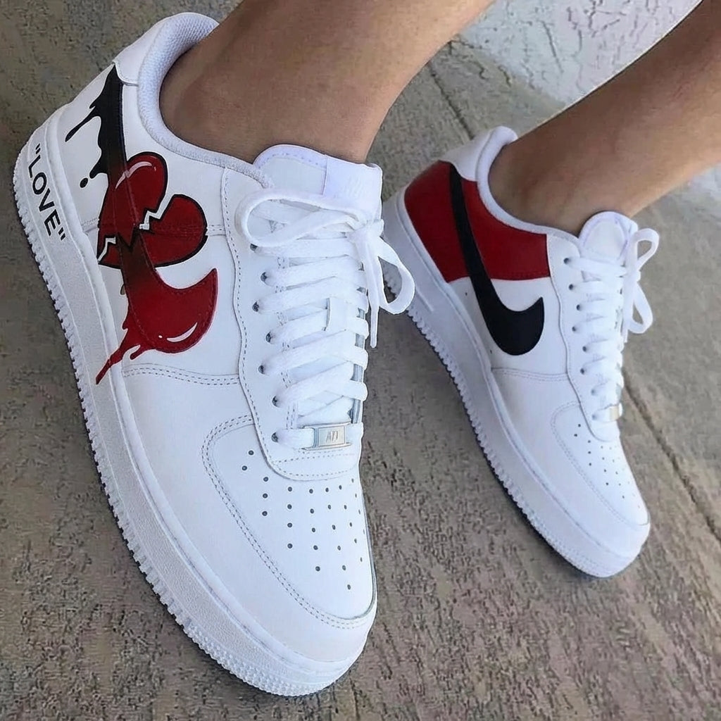Heart Splash Love Red Black Custom Air Force 1