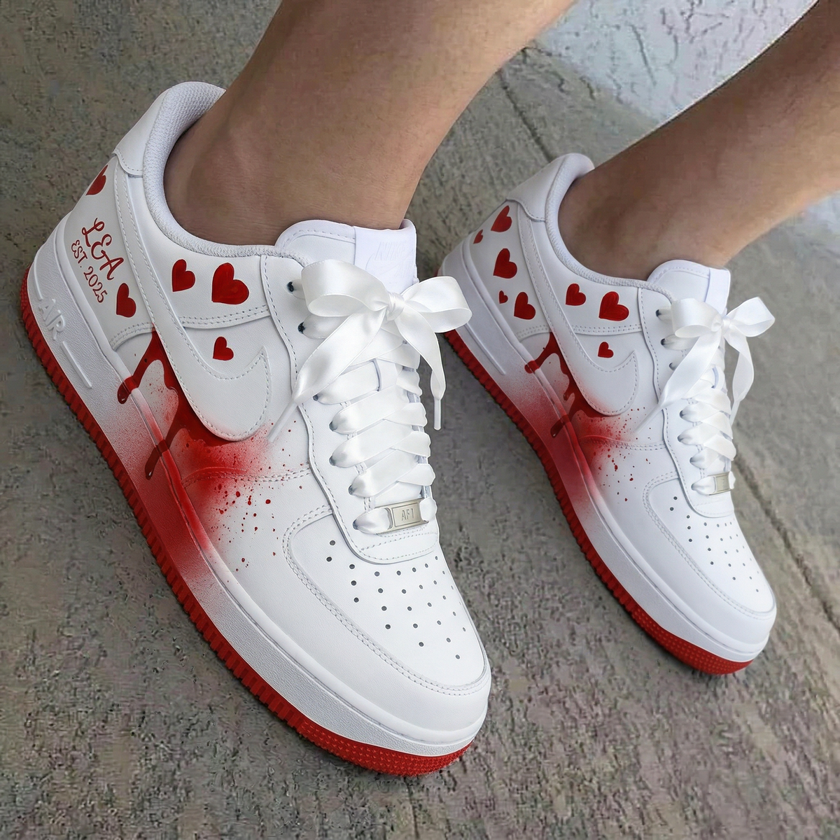 Hearts Blood Splatter White Red Custom Air Force 1