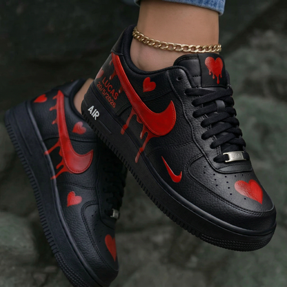 Hearts Drip Black Red Custom Air Force 1
