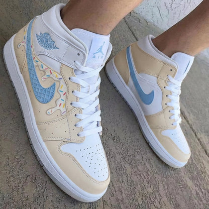 Ice Cream Drip Sprinkles Waffle Swoosh Beige Baby Blue Custom Air Jordan 1