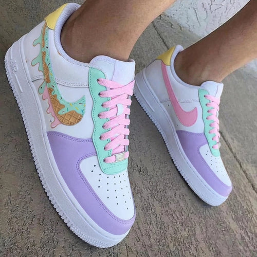 Ice Cream Waffle Swoosh Purple Baby Pink Light Green Custom Air Force 1