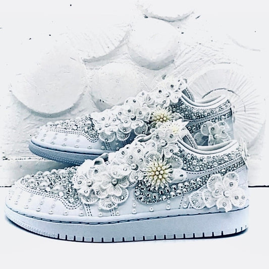 White Wedding Shoes Custom Air Jordan 1 Low/Mid