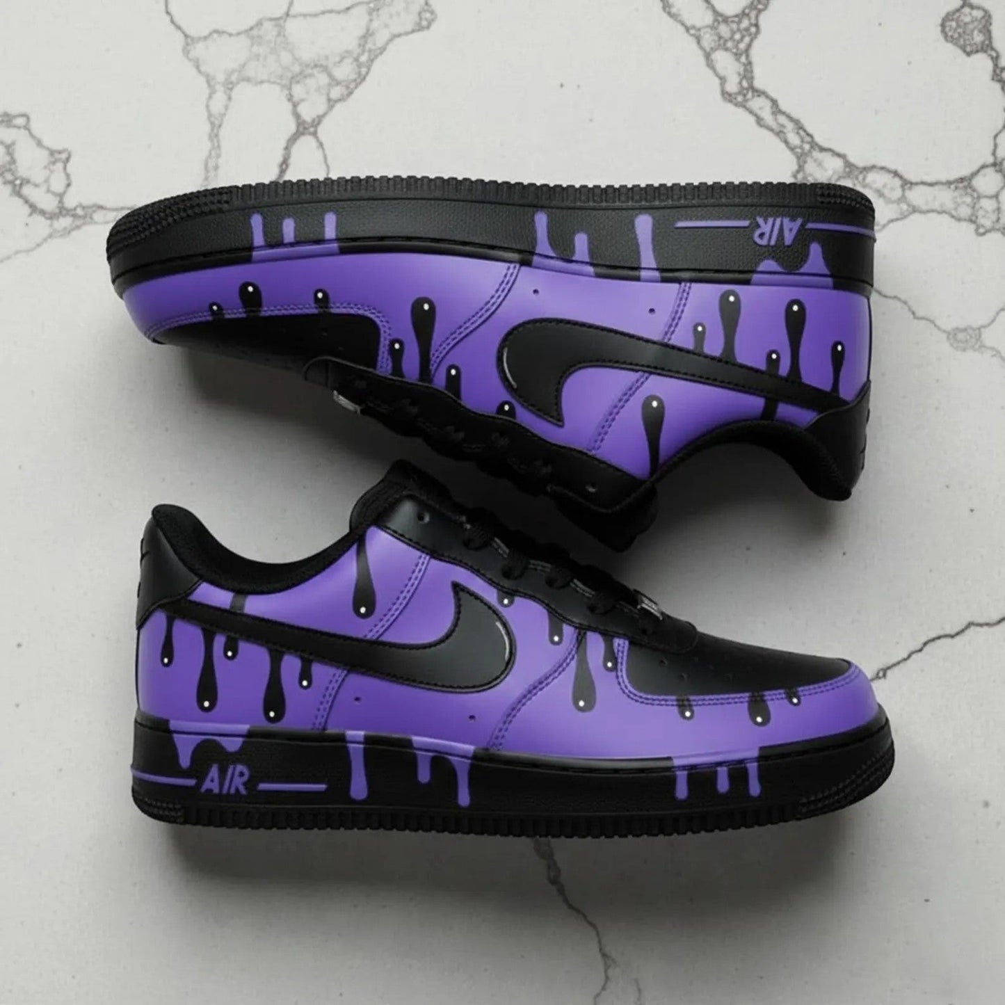 Unique Hand Painted Purple Black Drip Design Custom Air Force 1 Custom Sneakers Hip Hop Streetwear Unisex Cool Trendy Casual Sports Shoes