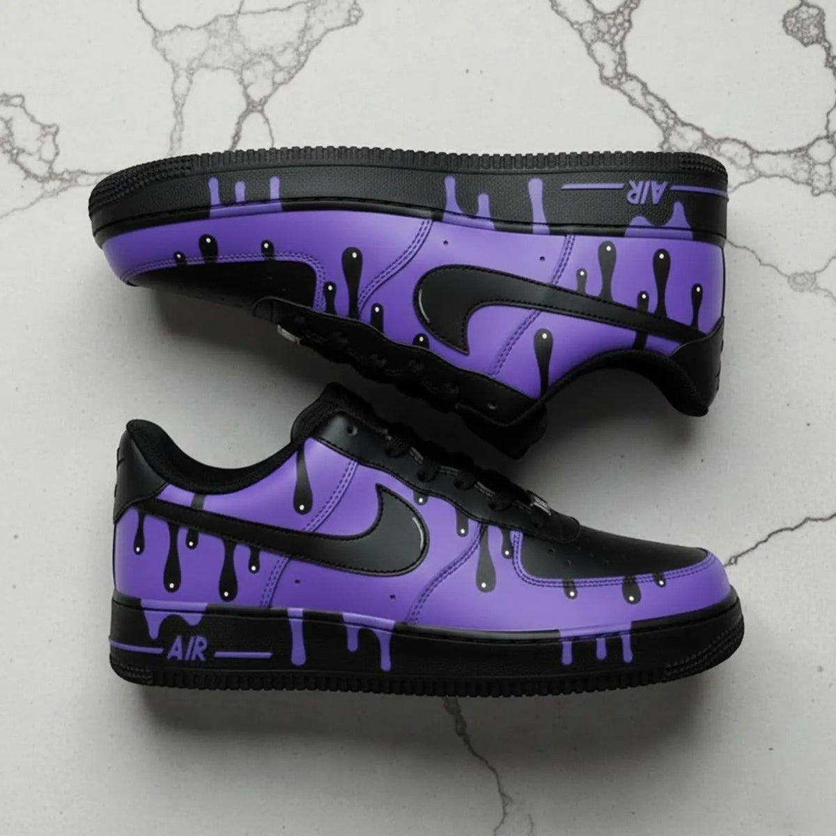 Unique Hand Painted Purple Black Drip Design Custom Air Force 1 Custom Sneakers Hip Hop Streetwear Unisex Cool Trendy Casual Sports Shoes