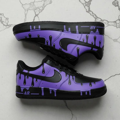 Unique Hand Painted Purple Black Drip Design Custom Air Force 1 Custom Sneakers Hip Hop Streetwear Unisex Cool Trendy Casual Sports Shoes