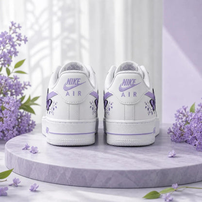 Hand Painted Purple Flower Butterfly Custom Air Force 1 Weeding Sneakers