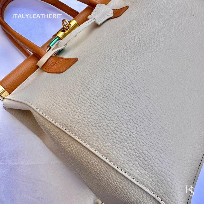 Custom Air Force 1 Custom Sneakers Matching Off-white Tan Italian Genuine Leather Tote Bag Gold Hardware Detachable Shoulder Strap Luxury Women's Top Handle Crossbody Handbag