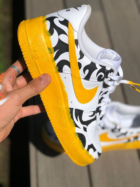 Yellow Black White Tiger Stripes Custom Air Force 1