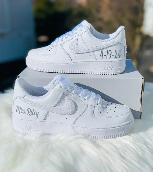 Pearl Diamond Wedding Shoes Custom Air Force 1