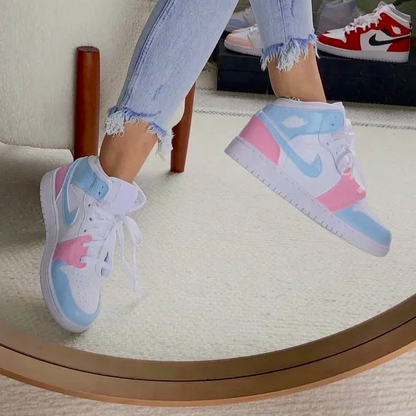 Hand Painted Pink Blue Air Jordan 1 Mid Custom Sneakers