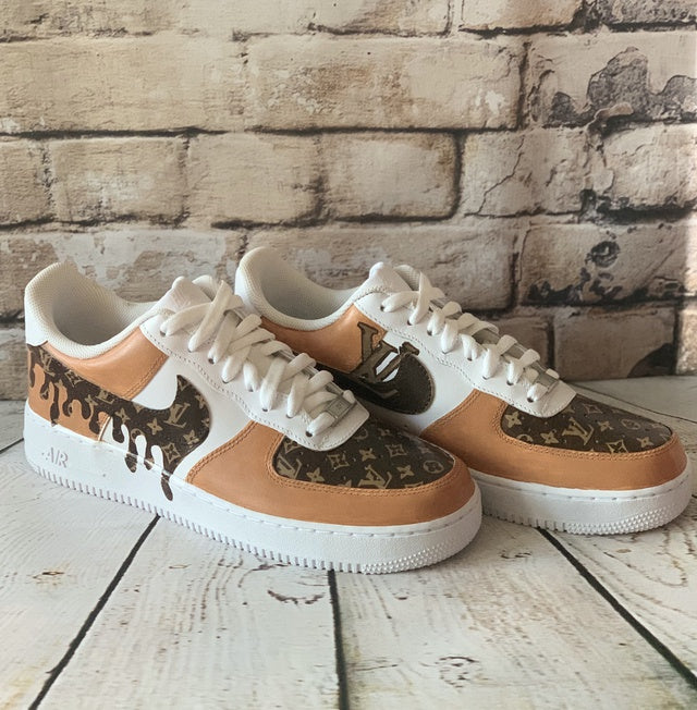 Custom Hand Painted Brown Drip Air Force 1 Sneakers