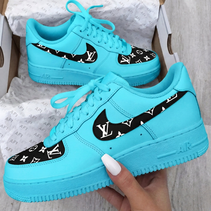 Turquoise Hand Painted Custom Air Force 1 Sneakers