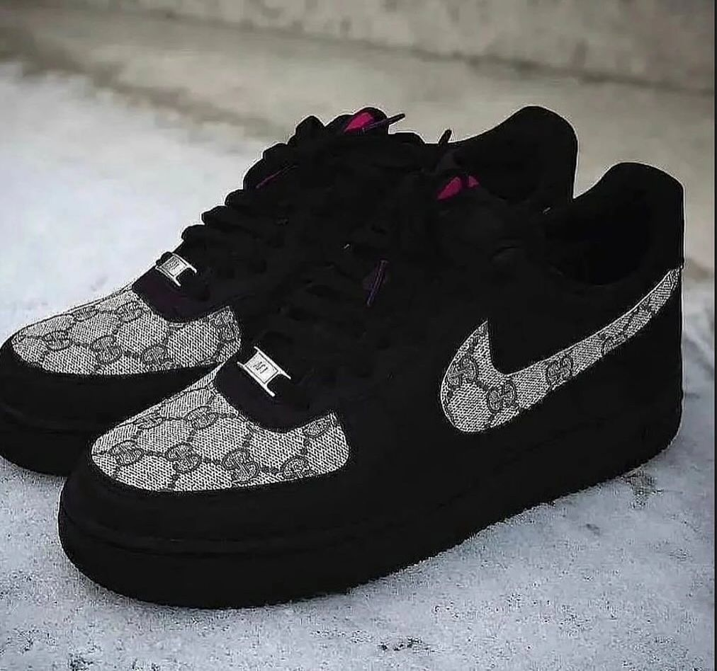 Hand Painted Custom Black Monogram Air Force 1 Sneakers