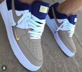 Hand Painted Custom Air Force 1 Taupe Navy Gold Sneakers