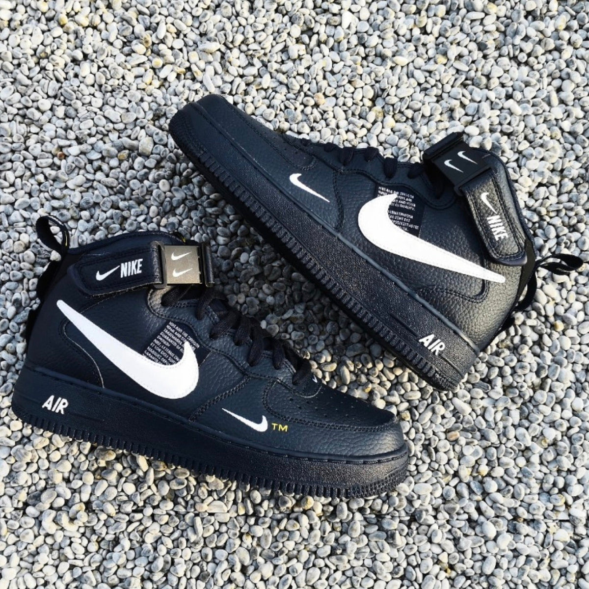 Custom Air Force 1 Black White Double Swoosh Fonts Mid