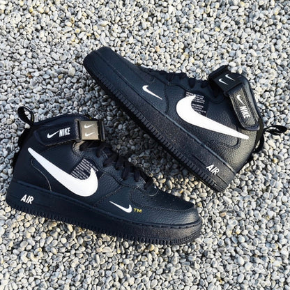 Custom Air Force 1 Black White Double Swoosh Fonts Mid