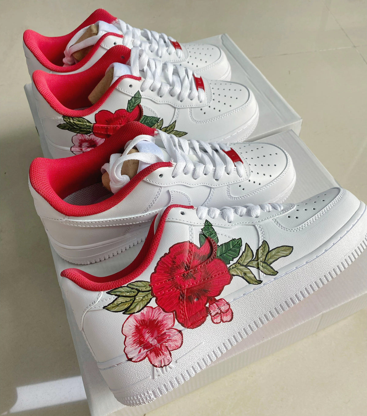 Red Rose Hand Drawing Custom Air Force 1