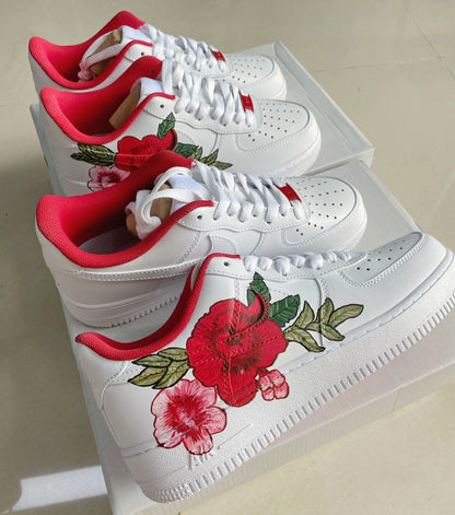 Red Rose Hand Drawing Custom Air Force 1