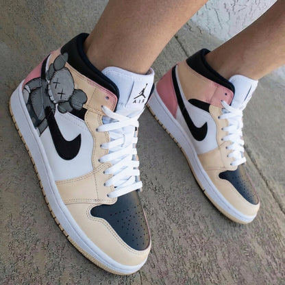 KAWS Cartoon Black Cream Baby Pink Custom Air Jordan 1