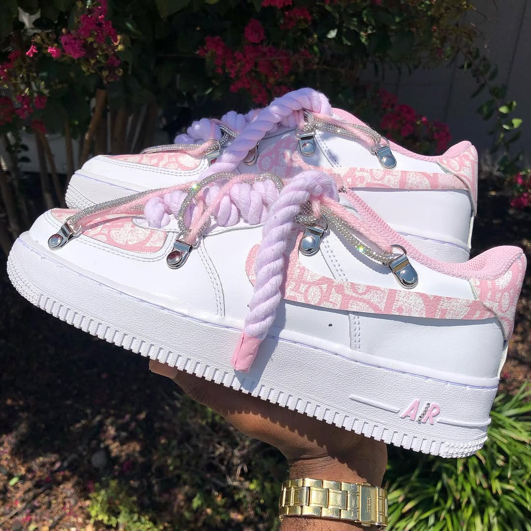 Hand Painted Pink Custom Air Force 1 Rhinestone Sneakers
