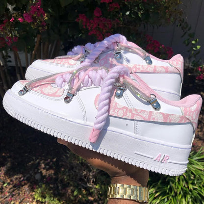 Hand Painted Pink Custom Air Force 1 Rhinestone Sneakers