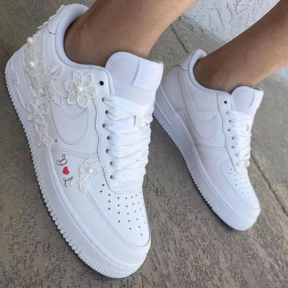 Lace Flowers Pearls Custom Air Force 1 Weeding Shoes