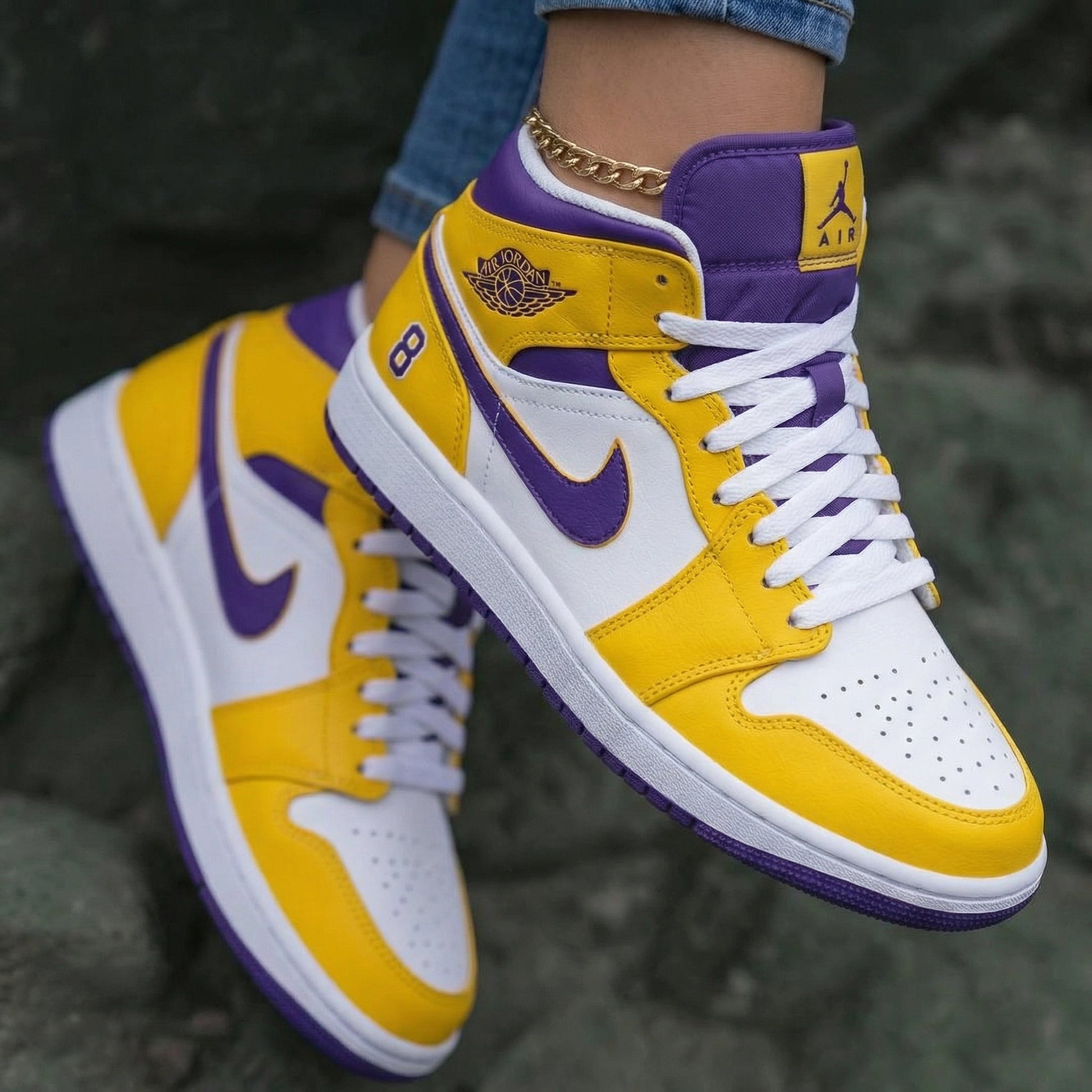 Lakers 8 Yellow Purple Custom Air Jordan 1