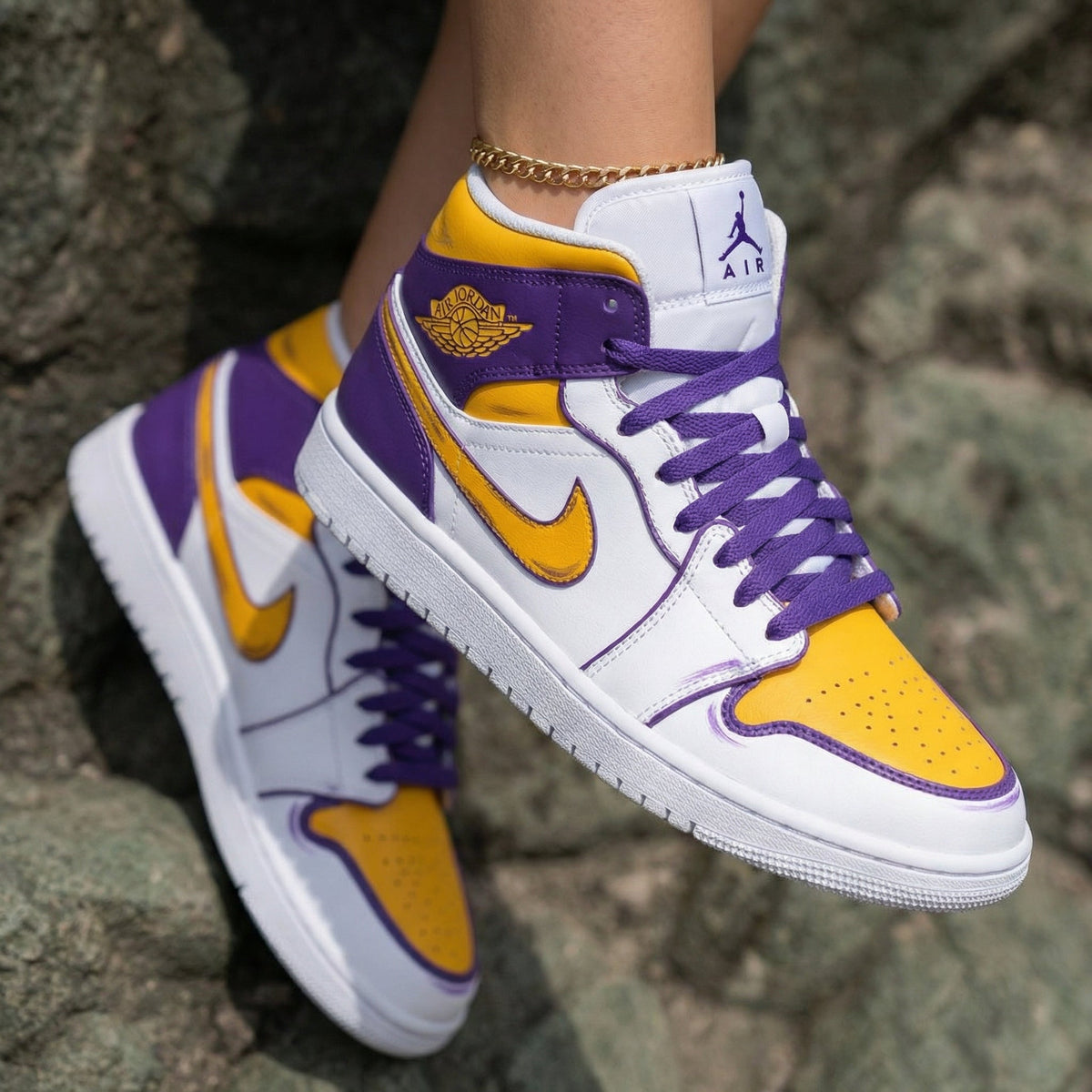 Lakers Yellow Purple Custom Air Jordan 1