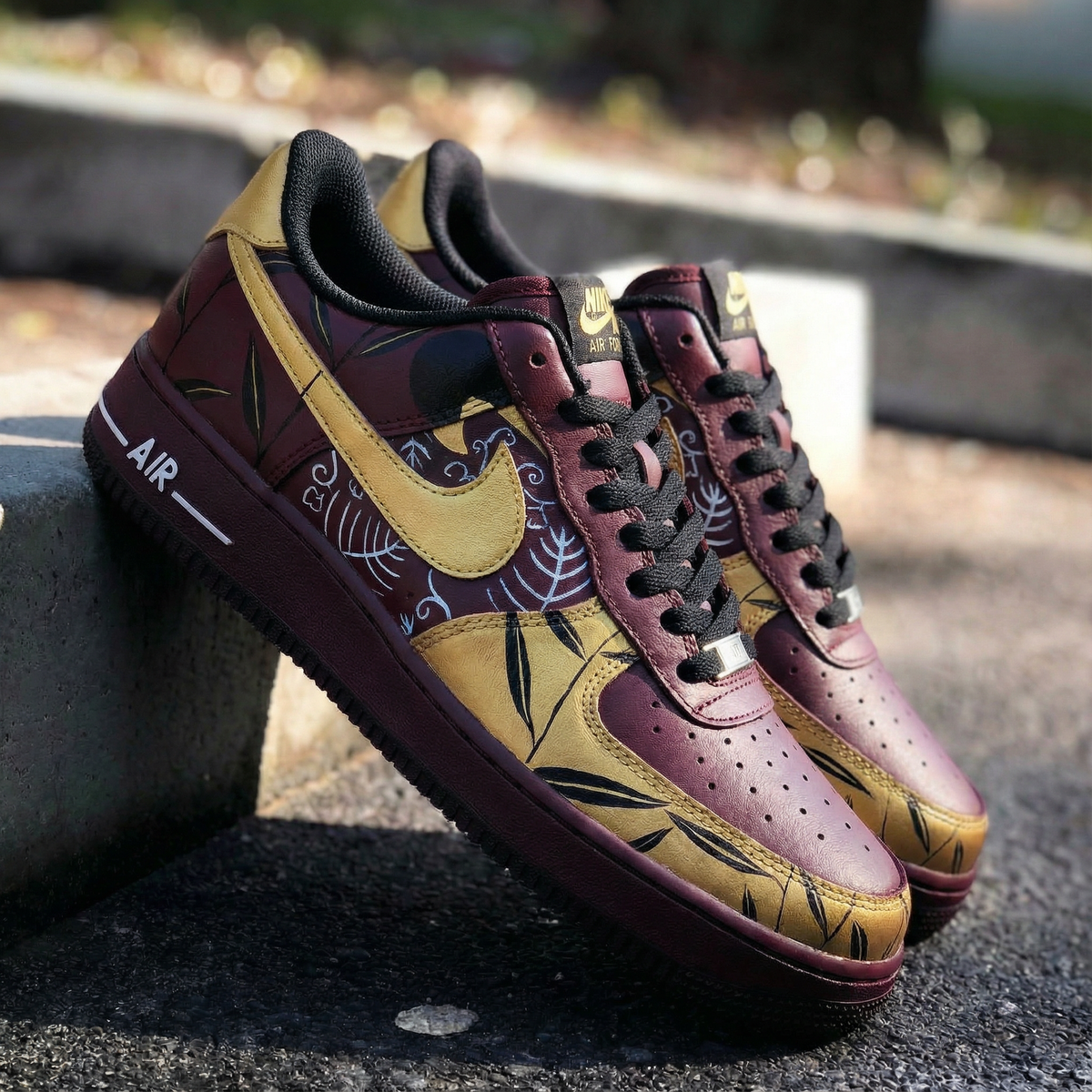 Leaf Pattern Maroon Gold Custom Air Force 1
