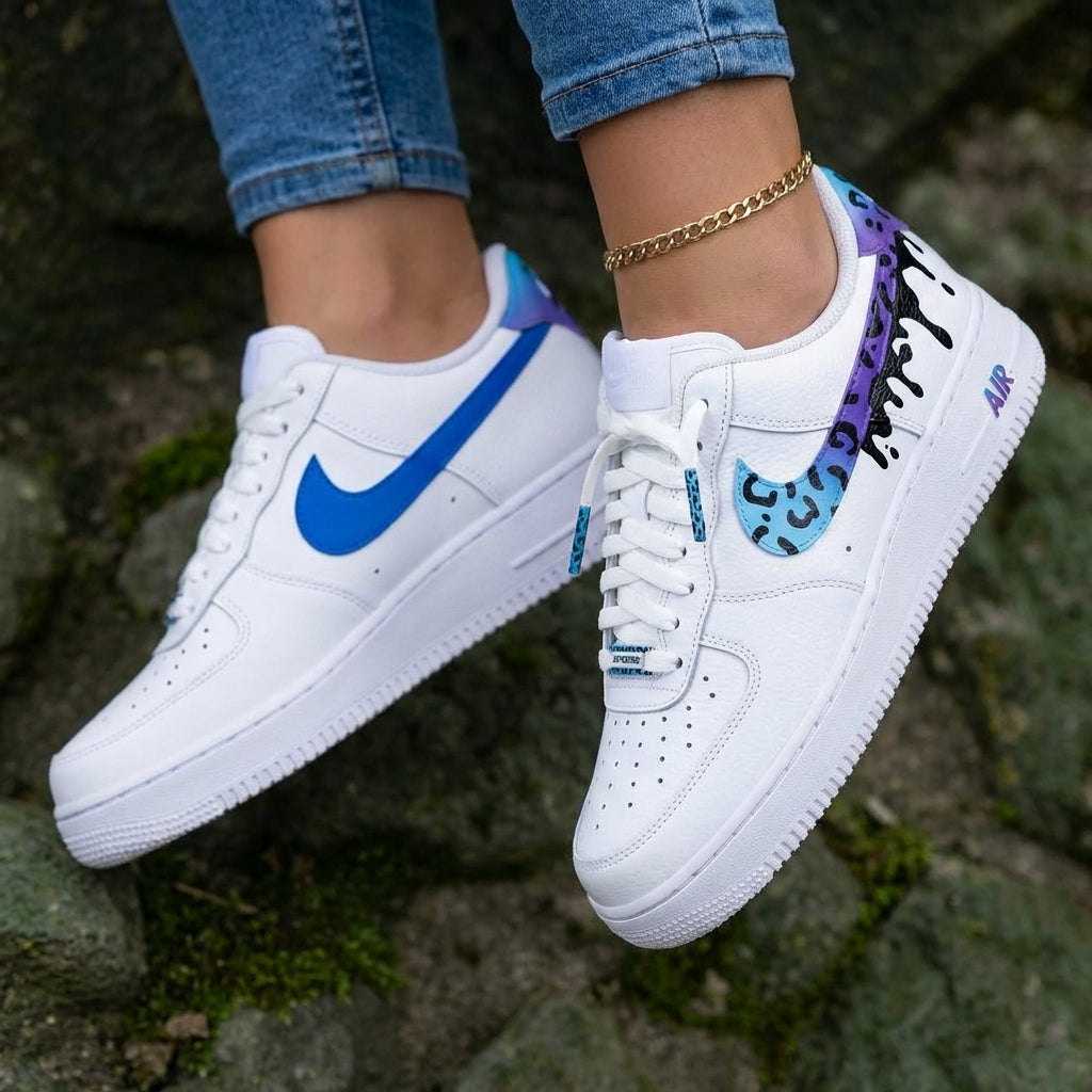 Leopard Print Drip Baby Blue Purple Custom Air Force 1