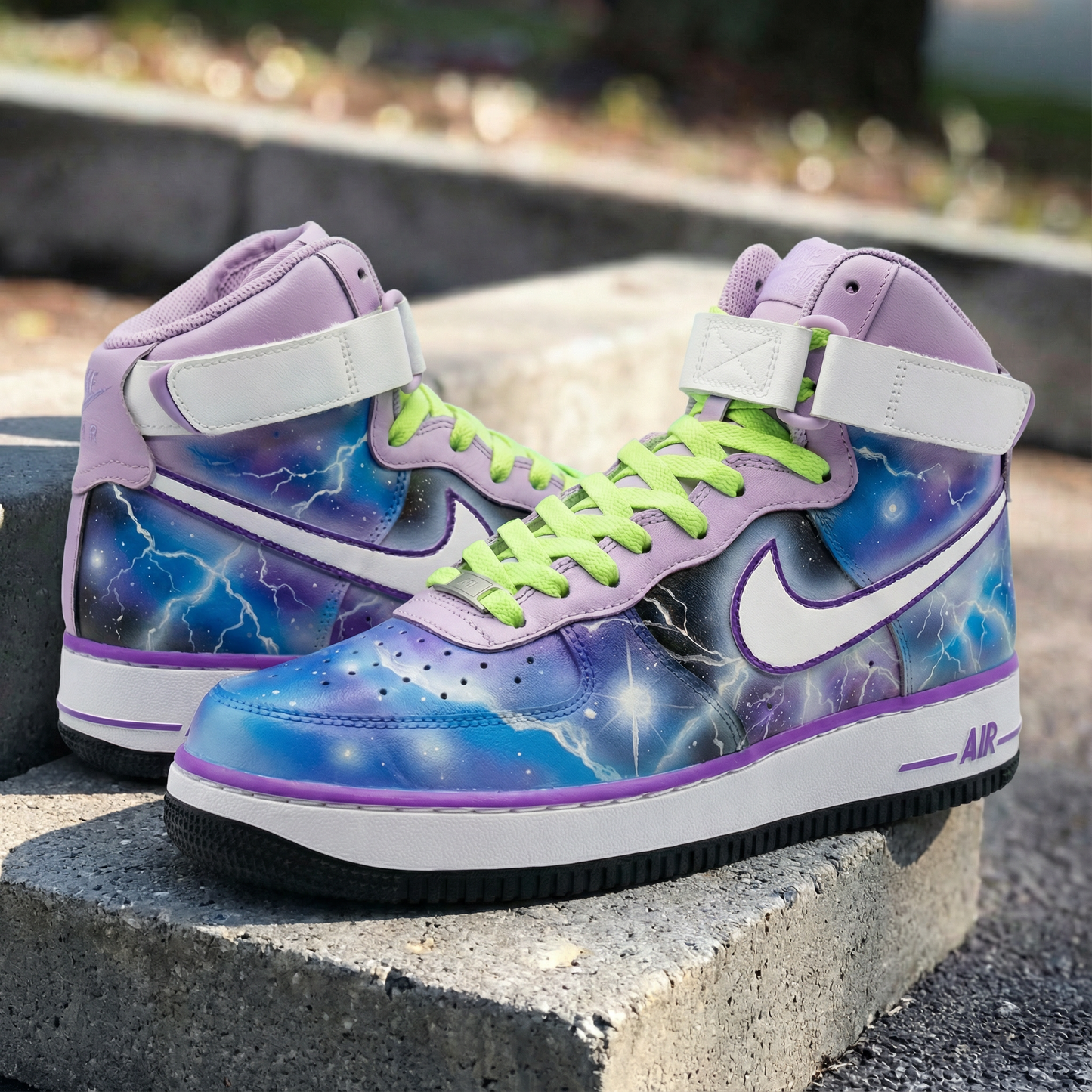 Lightning Galaxy Pattern Baby Purple Lime Green Custom Air Force 1