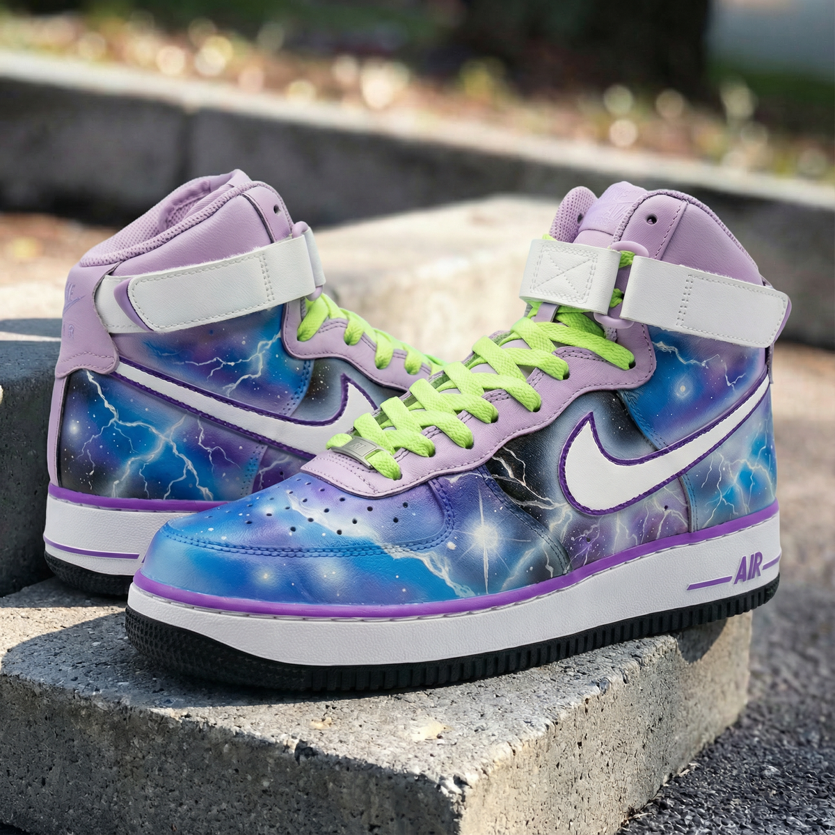 Lightning Galaxy Pattern Baby Purple Lime Green Custom Air Force 1