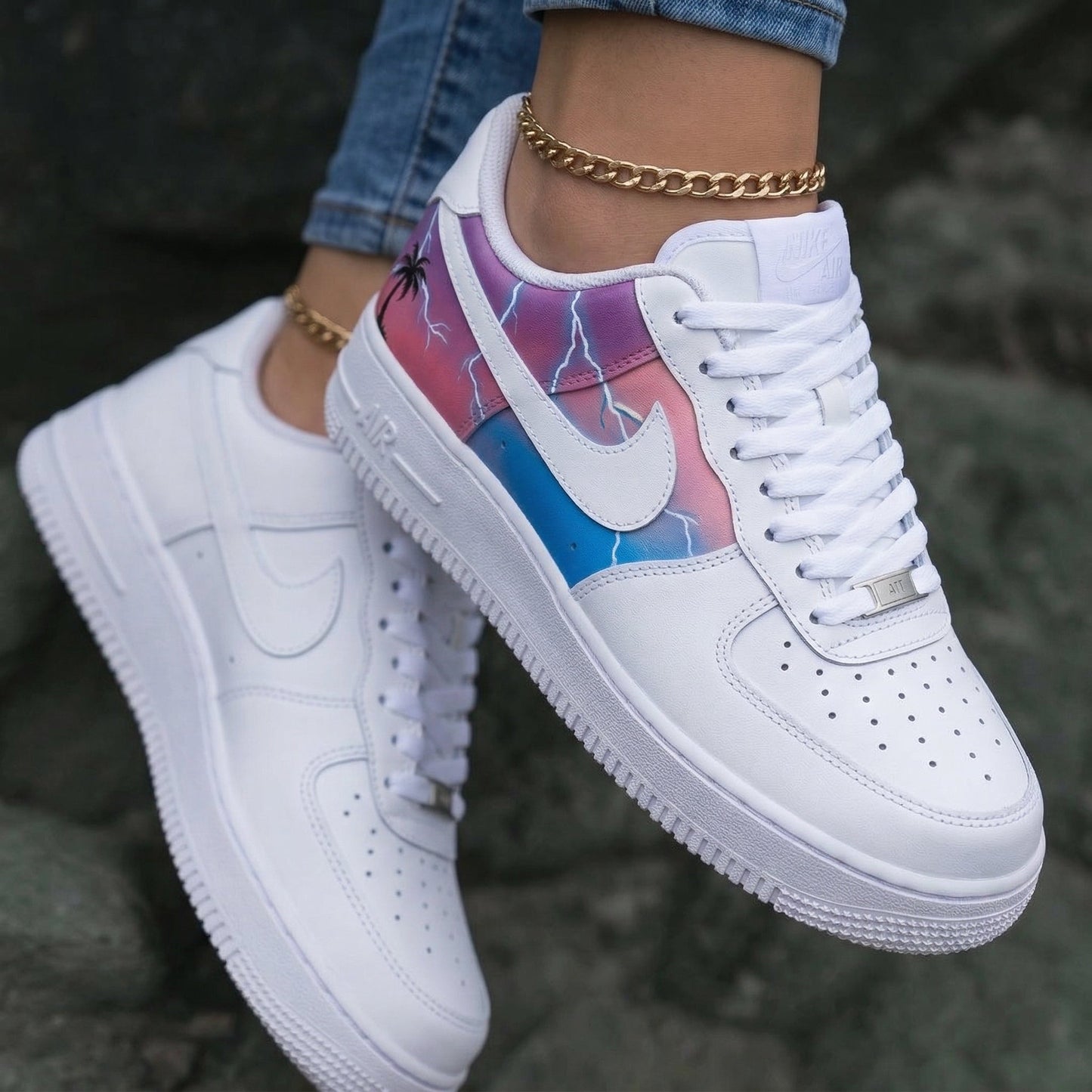 Lightning Palm Tree Gradient Pink Purple Blue Custom Air Force 1