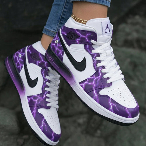 Lightning Pattern White Purple Custom Air Jordan 1