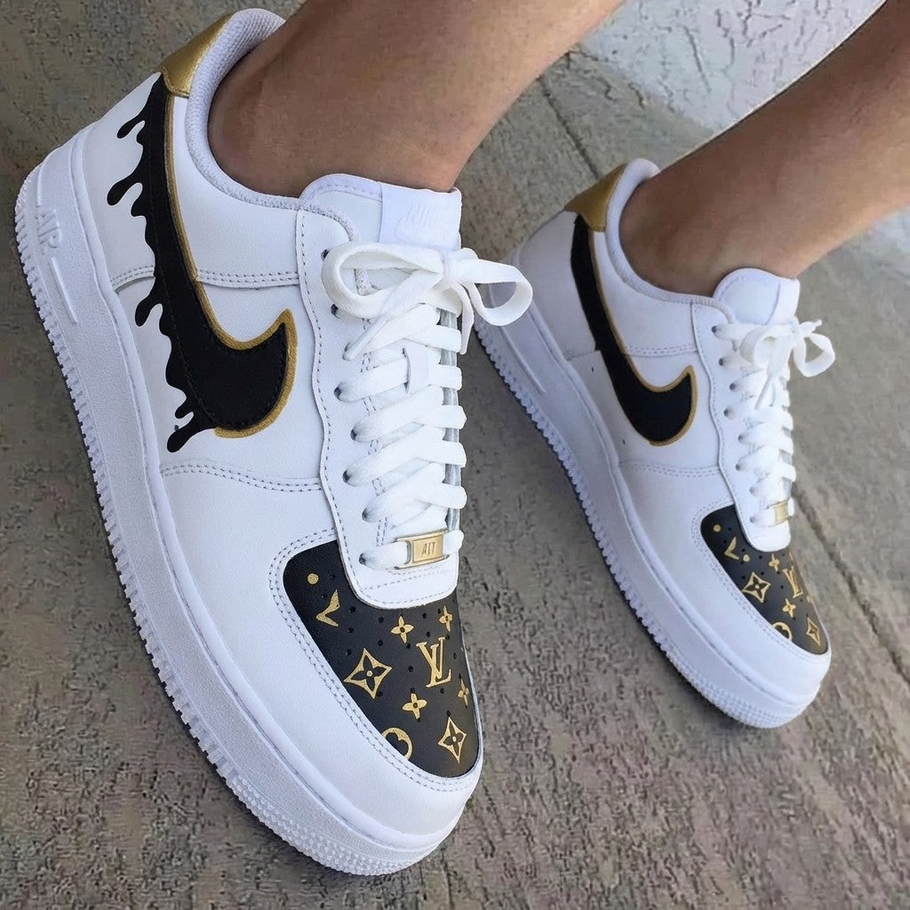 LV Logo Black Drip Gold Custom Air Force 1
